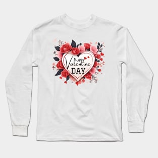 Blooms of Love: A Valentine's Embrace. 'Happy Valentine Day' whispers within an intricate heart. Perfect for heartfelt gifts Long Sleeve T-Shirt